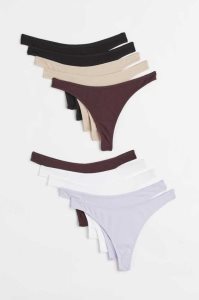 H&M 10-pack Baumwoll Tanga Briefs Unterwäsche Damen Schwarz | 3854-GVABS