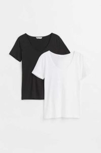 H&M 2-pack Baumwoll T-shirts Oberteile Damen Schwarz Weiß | 6813-KXJYU