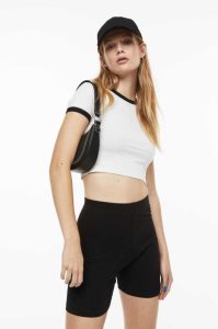 H&M 2-pack Crop Oberteile Damen Schwarz Weiß | 2536-KOGDR