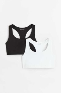 H&M 2-pack Medium Support Sports Bras Unterwäsche Damen Navy Blau Schwarz | 1267-FSPYW