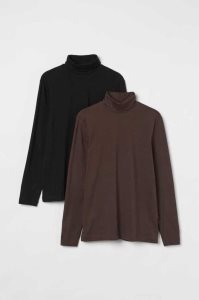 H&M 2-pack Slim Fit Turtlenecks Pullover Herren Schwarz Hellkhaki Grün | 0987-SLTVC