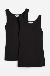 H&M 2-pack Spitze-trimmed Tank Oberteile Damen Schwarz | 1073-RUXTO