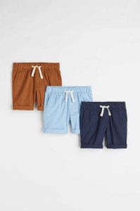 H&M 3-pack Baumwoll Kurze Hose Kinder Navy Blau Hellblau Braun | 9216-QOZBS