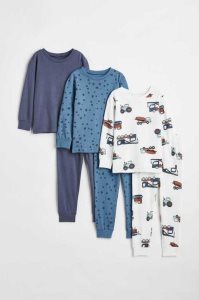 H&M 3-pack Baumwoll Pajamas Jersey Kinder Dunkelblau | 5068-BWLKM