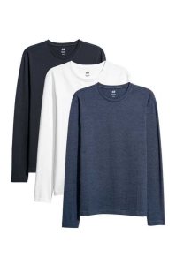 H&M 3-pack Slim Fit Jersey T-shirts Herren Dunkelbraun Grau Blau | 8645-IHFUO