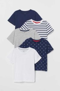 H&M 5-pack Baumwoll Hemd Kinder Navy Blau Grau | 5268-MCYQN