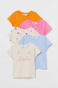 H&M 5-pack Printed Jersey Oberteile Kinder Hellorange Leopard | 1402-HDCSE