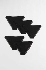 H&M 5-pack Spitze-trimmed Bikini Briefs Unterwäsche Damen Schwarz | 0983-CBDEY