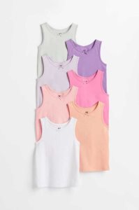 H&M 7-pack Baumwoll Tank Oberteile Kinder Helllila Helltürkis | 2541-VROKU