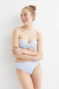 H&M Balconette Bikini Top Strandkleidung Damen Hellblau Weiß | 1069-ESALB