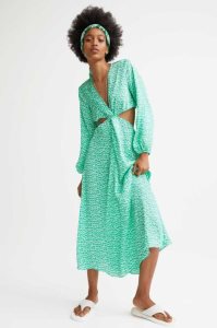 H&M Balloon-sleeved Cut-out Creped Kleider Damen Grün | 5923-ZECLX