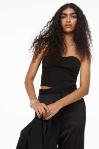 H&M Bandeau Crop Oberteile Damen Schwarz | 4652-GDPVN