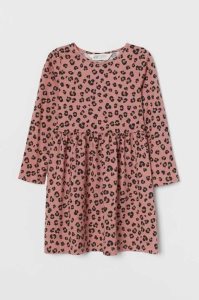 H&M Baumwoll Jersey Kurzes Kleid Kinder Beige Leopard | 2908-RZBDM