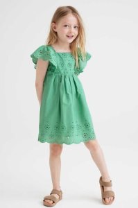 H&M Baumwoll Kurzes Kleid Kinder Grün | 5617-UKHPQ