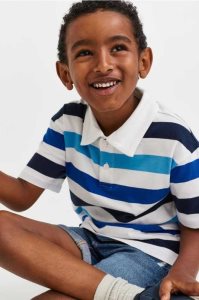 H&M Baumwoll Polo Hemd Kinder Weiß Grün | 4706-UHWJM