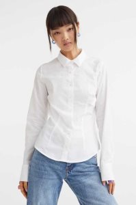 H&M Baumwoll Poplin Shirt Bluse Damen Hellblau | 7139-JPMHN