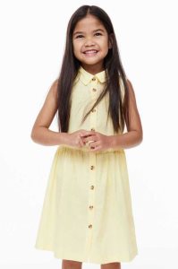 H&M Baumwoll shirt Kurzes Kleid Kinder Hellgelb | 0759-XPHYU