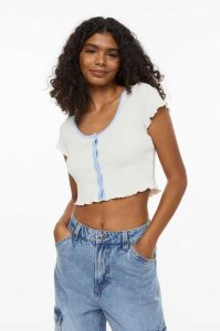 H&M Button-front Crop Oberteile Damen Weiß | 6145-QDYBF