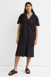H&M Button-front Jersey Kleider Damen Schwarz | 5016-KWHQM