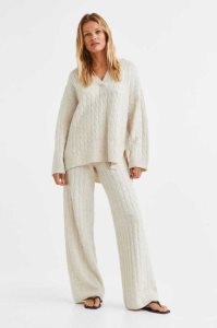 H&M Cable-knit Hose Damen Beige Weiß | 4521-JPMZI