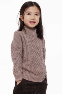 H&M Cable-knit Mock Turtleneck Pullover Kinder Beige | 7592-BPHUO