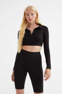 H&M Collared Crop Oberteile Damen Schwarz | 1460-KAPDC