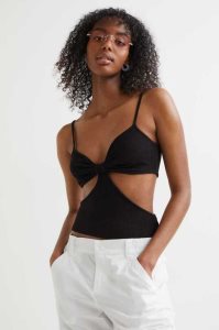 H&M Crinkled Cut-out Oberteile Damen Schwarz | 7103-TLJSU