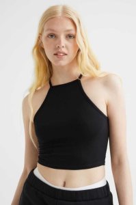 H&M Crop Oberteile Damen Dunkelblau | 9365-NOCST