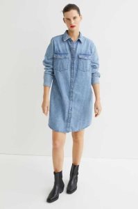 H&M Denim Shirt Kleider Damen Hellblau | 7025-DZJIP