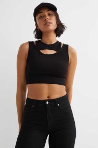 H&M Double-layered Crop Oberteile Damen Schwarz | 9406-FDETZ