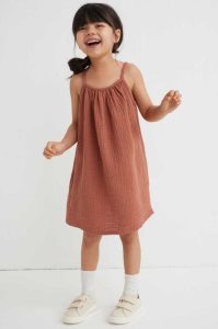 H&M Double-weave Baumwoll Kurzes Kleid Kinder Dunkelgrau | 5407-DIOAL