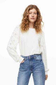 H&M Eyelet Embroidery Sweatshirt Damen Schwarz | 8935-UGBZK