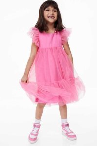 H&M Falten Tulle Kurzes Kleid Kinder Rosa | 2683-WQACU