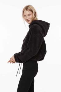 H&M Fleece Hoodie Damen Dunkelgrau | 1768-SLGIQ