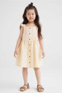 H&M Flounce-trimmed Baumwoll Kurzes Kleid Kinder Hellgelb | 3051-LKYUI