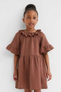 H&M Flounced Double-weave Kurzes Kleid Kinder Dunkelbraun | 2451-LJCMD