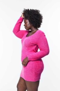 H&M Fluffy-knit Bodycon Kleider Damen Rosa | 2379-GEZTR