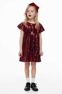 H&M Flutter-sleeved Kurzes Kleid Kinder Dunkelrot | 6437-MCRHF