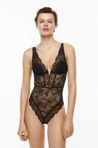 H&M Gepolstert-cup lace body Unterwäsche Damen Schwarz | 7693-YVLHB