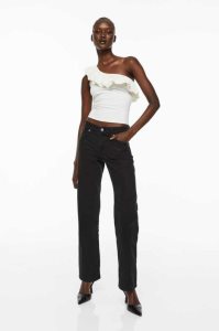 H&M Gerade Low Jeans Damen Dunkelgrau | 4561-EOTIC