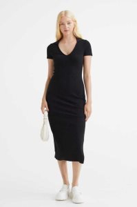 H&M Gerippt Bodycon Kleider Damen Schwarz | 4681-LHOAP