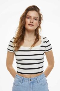 H&M Gerippt Crop Oberteile Damen Blau | 6724-NAHUM