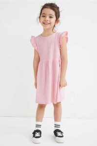 H&M Gerippt Jersey Kurzes Kleid Kinder Hellrosa | 2763-TBJPD