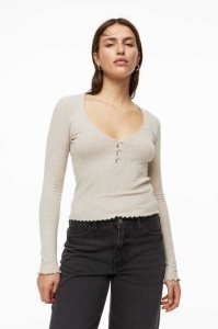 H&M Gerippt Jersey Oberteile Damen Hellbeige | 7245-LUBMV