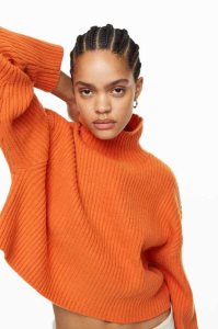 H&M Gerippt Mock Turtleneck Pullover Damen Orange | 4069-BIAYW