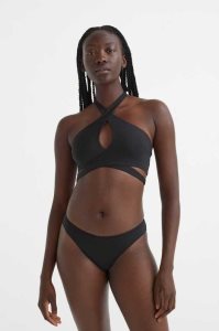 H&M Halterneck Bikini Top Strandkleidung Damen Schwarz | 9681-IMQRK