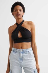 H&M Halterneck Crop Oberteile Damen Weiß | 4508-HAVPT