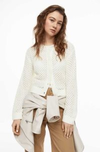 H&M Hole-knit Cardigan Pullover Damen Hellgelb | 0421-VSLTF