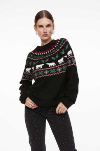 H&M Jacquard-knit Pullover Damen Schwarz | 1432-KVITM