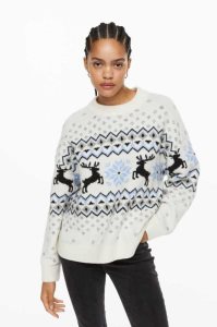 H&M Jacquard-knit Pullover Damen Weiß | 0263-LDROT